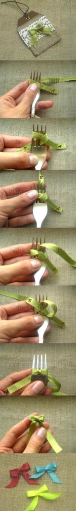 DIY bow using a fork and some ribbon
